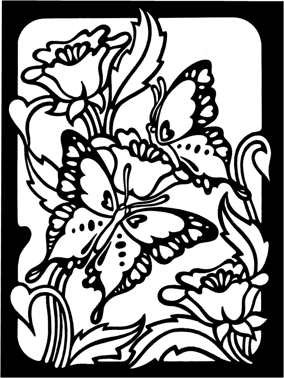 Бабочка на цветке контур