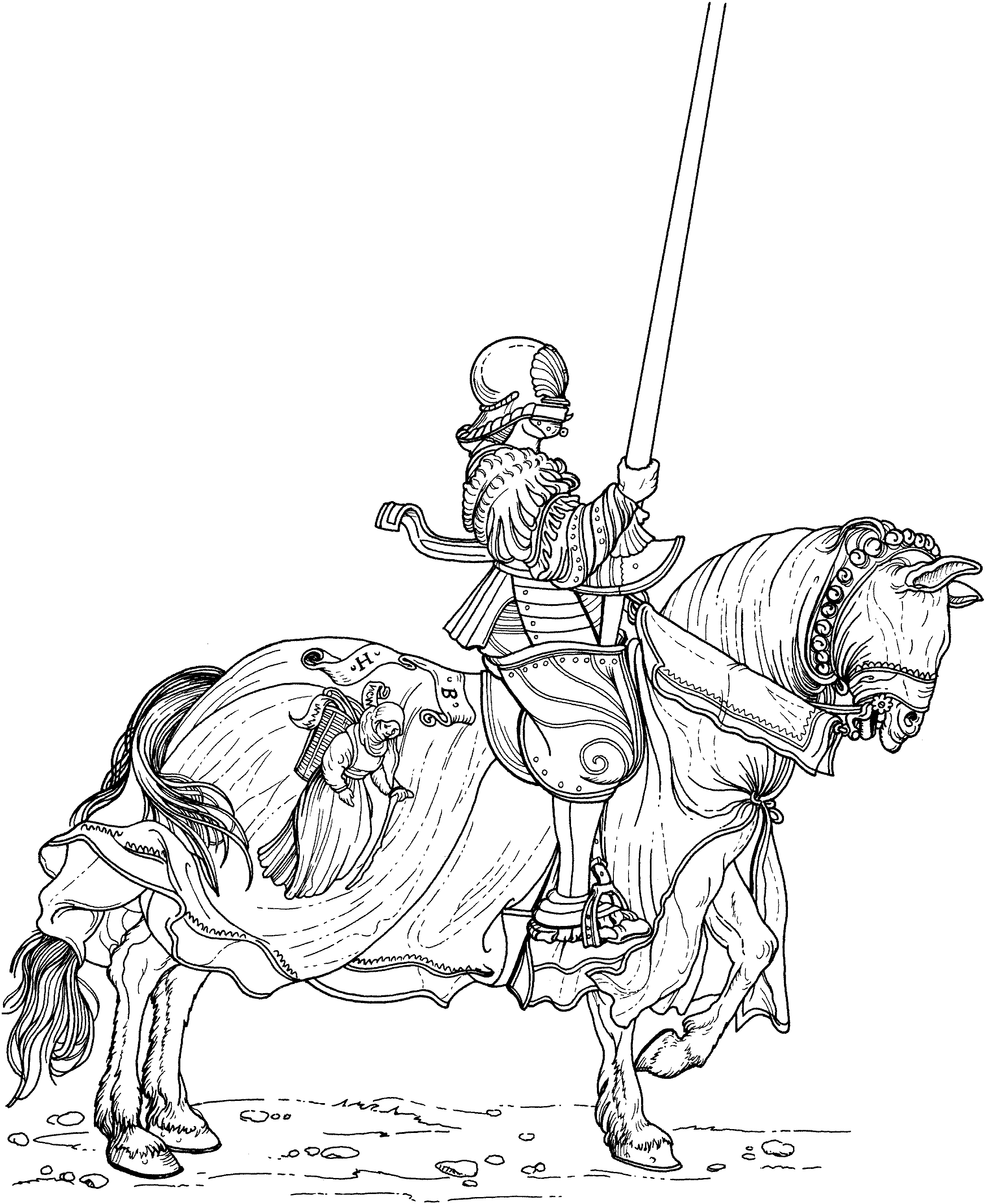 Раскраска Рыцари на конях